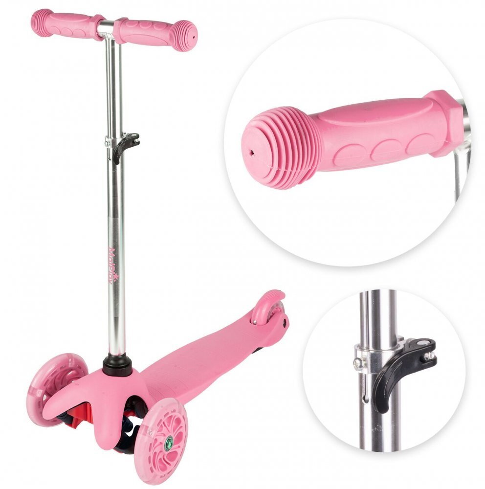 MalPlay Trotineta pentru copii Pink cu ghidon reglabil pe inaltime roti luminoase LED platforma lata si antiderapanta