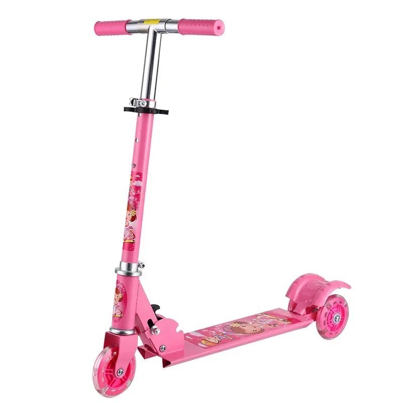 MalPlay Trotineta pliabila cu 3 roti din silicon si frana pe roata din spate Pink