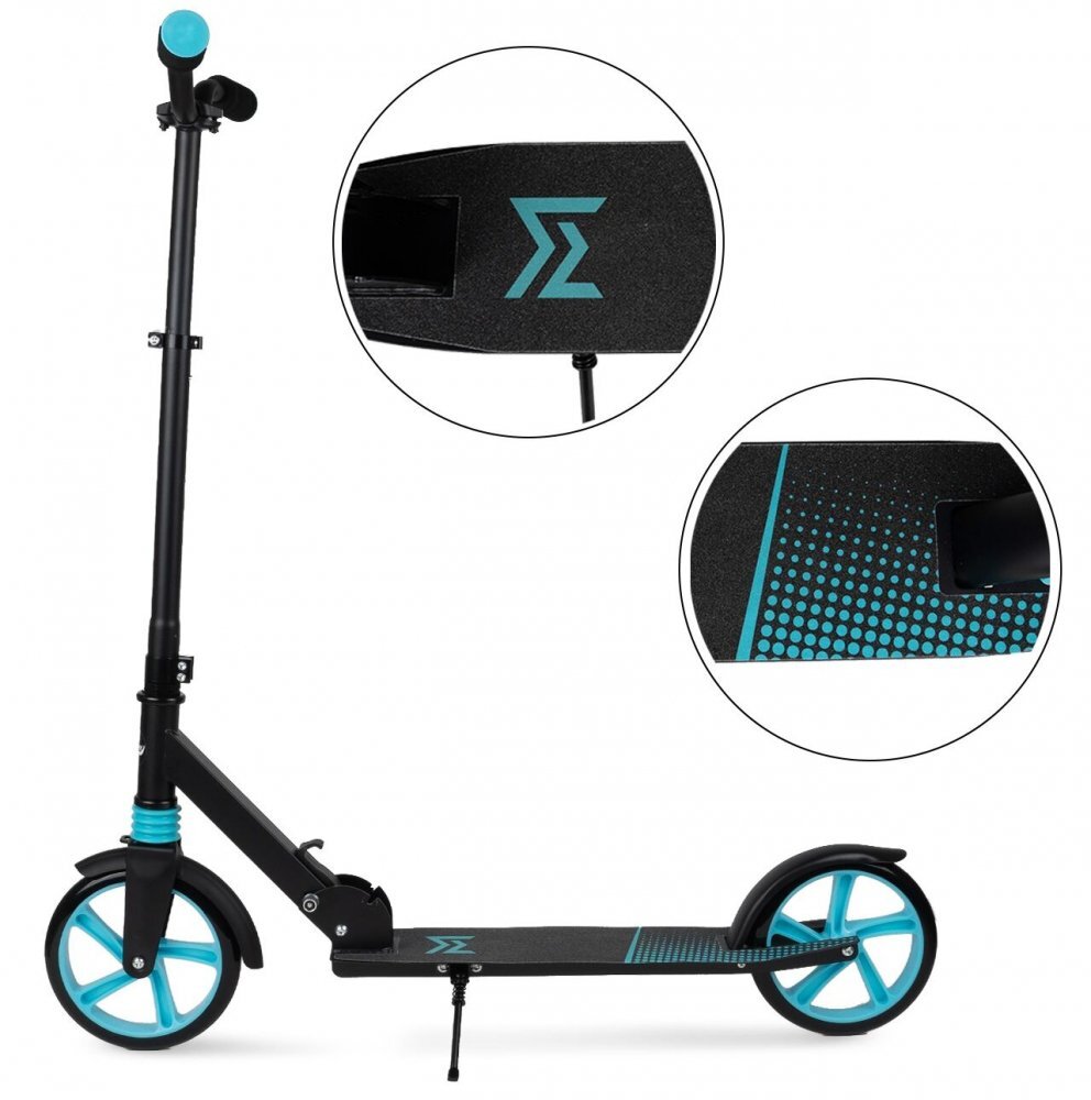 MalPlay Trotineta pliabila cu platforma antiderapanta roti PU 200 mm Frana spate Manere ergonomice din spuma City Scooter Blue Black