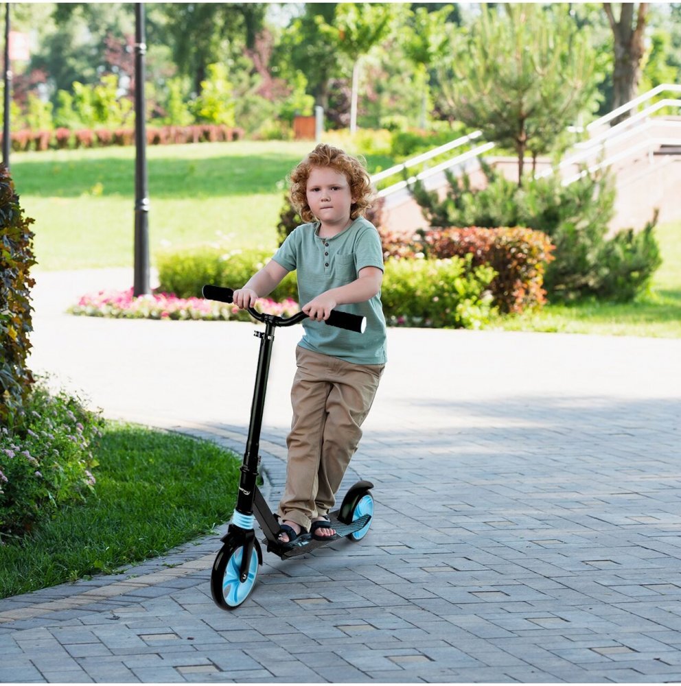 MalPlay Trotineta pliabila cu platforma antiderapanta roti PU 200 mm Frana spate Manere ergonomice din spuma City Scooter Blue Black