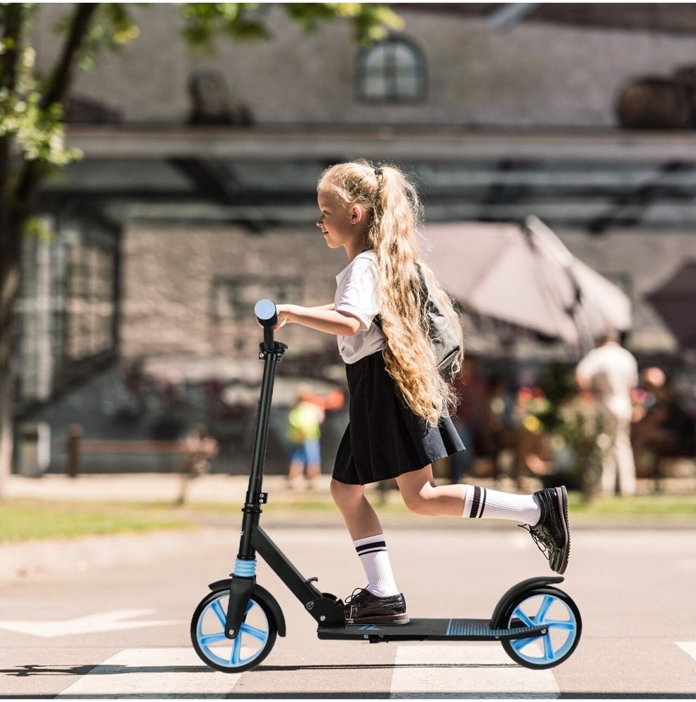 MalPlay Trotineta pliabila cu platforma antiderapanta roti PU 200 mm Frana spate Manere ergonomice din spuma City Scooter Blue Black