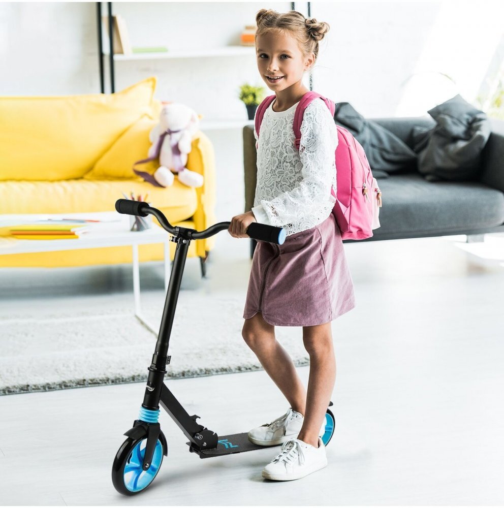 MalPlay Trotineta pliabila cu platforma antiderapanta roti PU 200 mm Frana spate Manere ergonomice din spuma City Scooter Blue Black