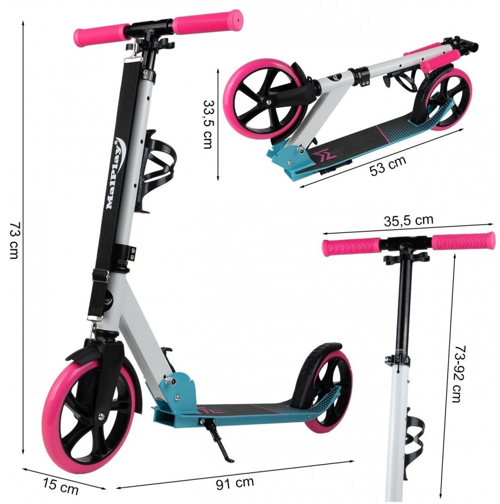 MalPlay Trotineta pliabila pentru copii Pink cadru din aluminiu curea de transport si suport pentru bidon incluse