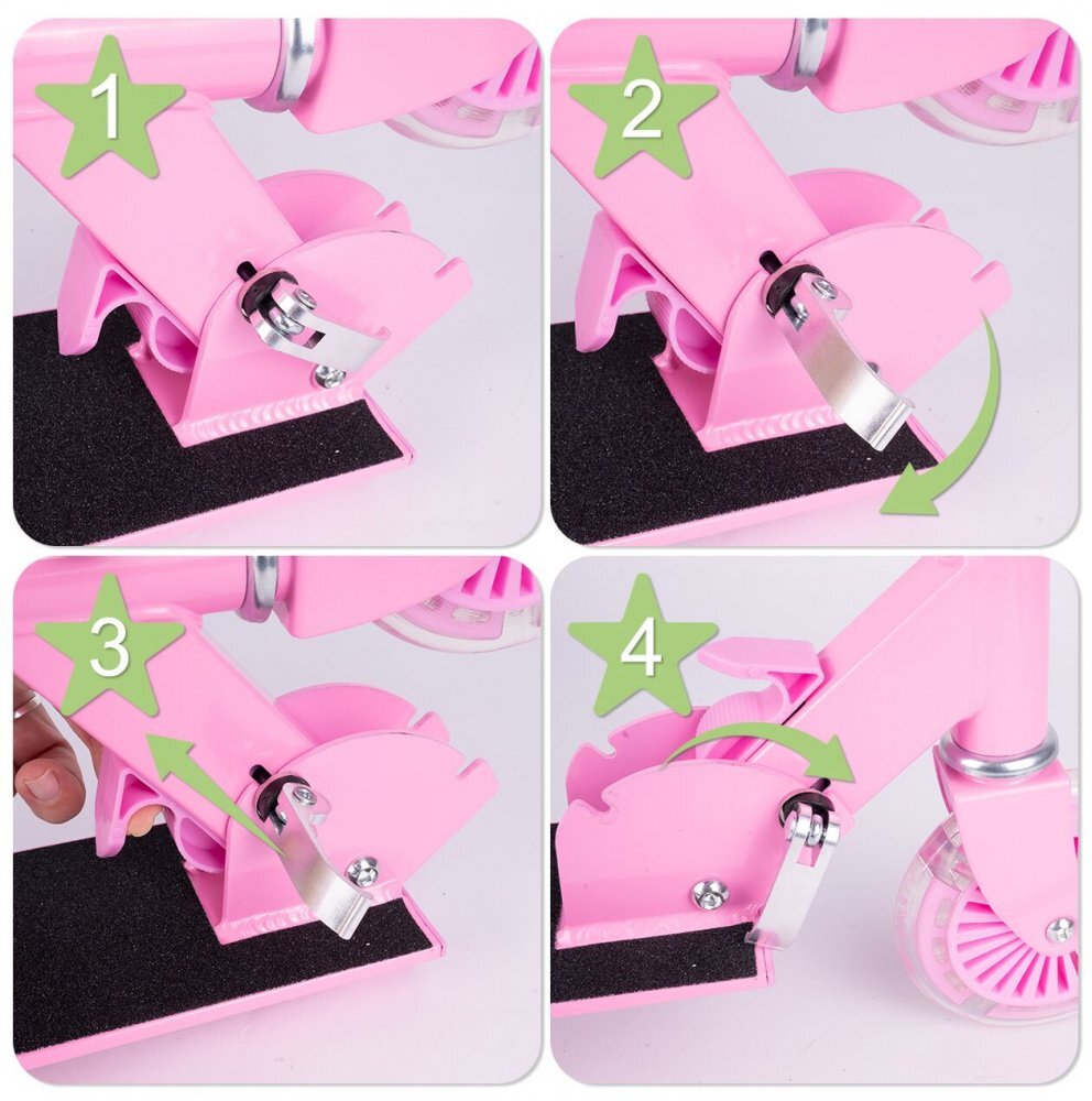 MalPlay Trotineta pliabila si reglabila pentru copii Pink cu lumini LED