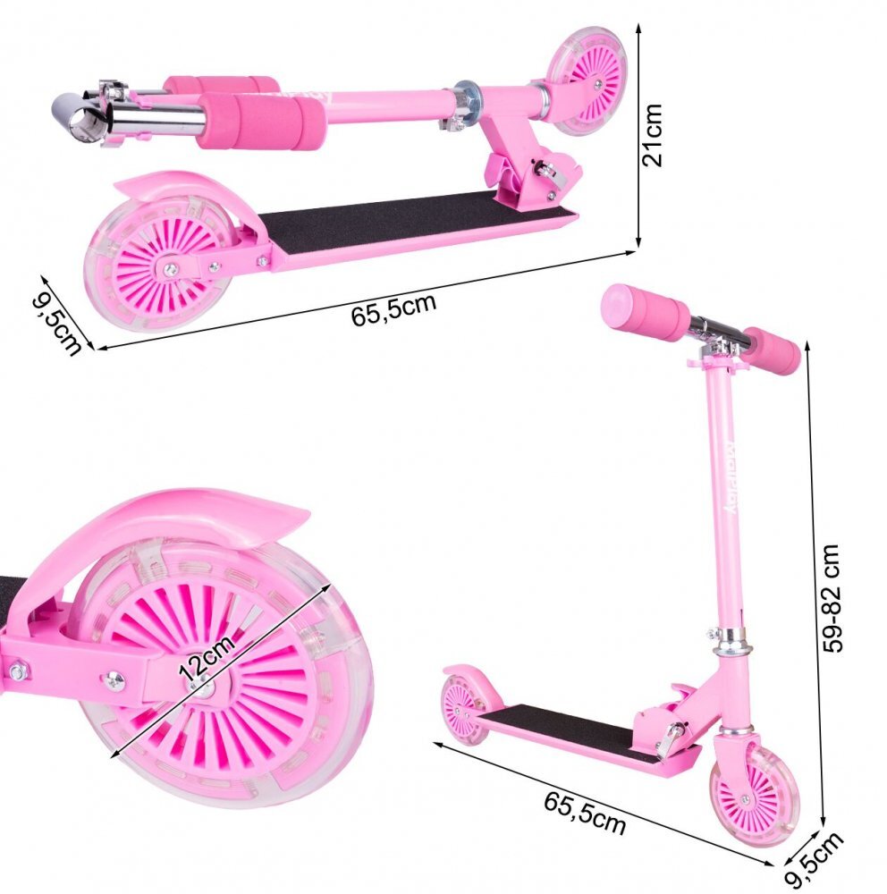 MalPlay Trotineta pliabila si reglabila pentru copii Pink cu lumini LED