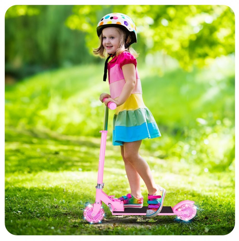 MalPlay Trotineta pliabila si reglabila pentru copii Pink cu lumini LED