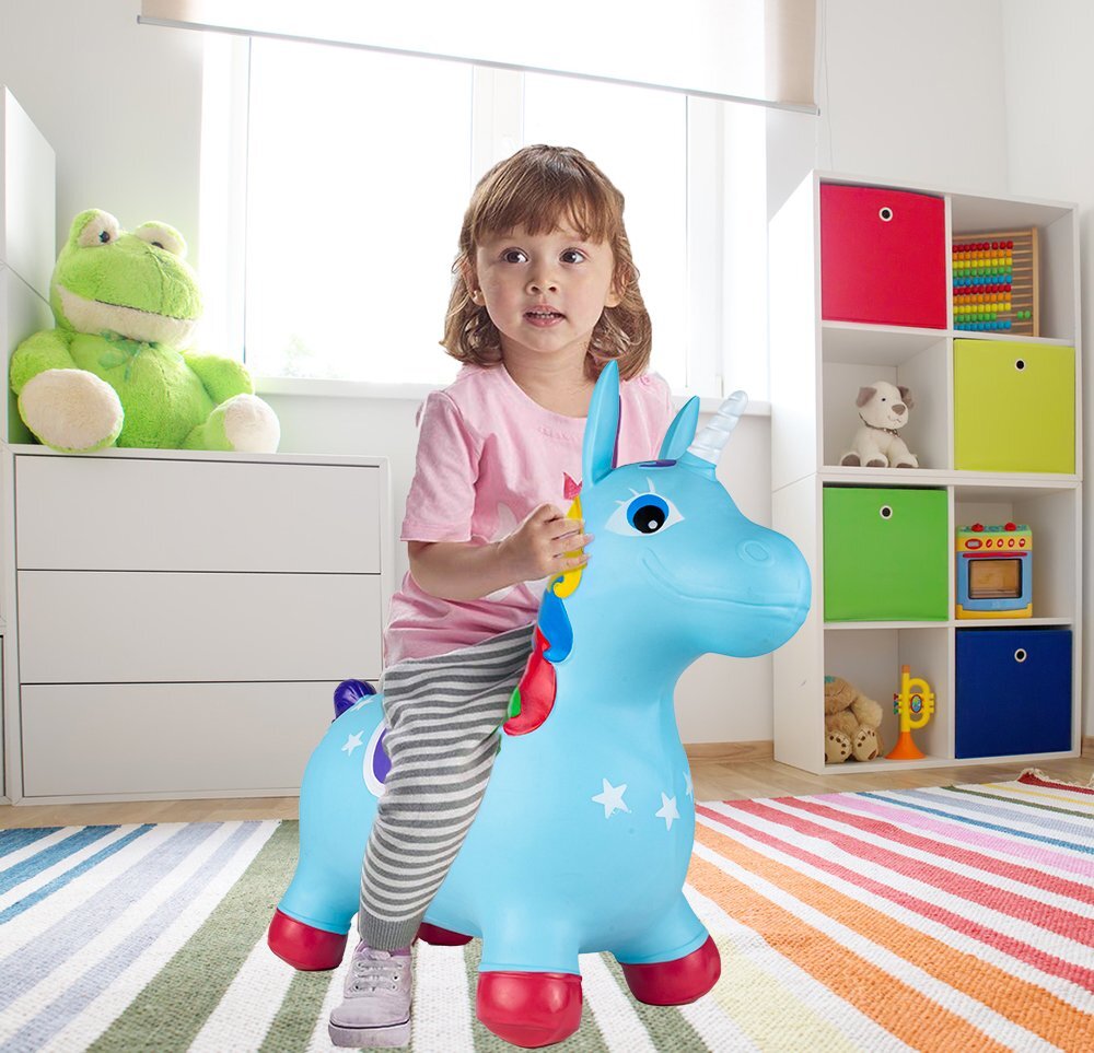 MalPlay Unicorn din cauciuc gonflabil pentru interiorexterior cu pompa inclusa material rezistent si durabil 59 x 50 x 24 cm Blue