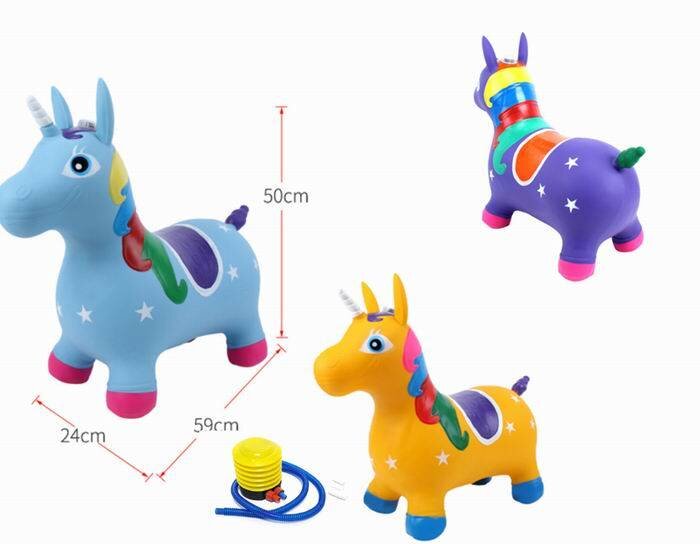 MalPlay Unicorn din cauciuc gonflabil pentru interiorexterior cu pompa inclusa material rezistent si durabil 59 x 50 x 24 cm Blue