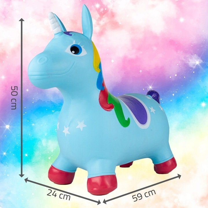 MalPlay Unicorn din cauciuc gonflabil pentru interiorexterior cu pompa inclusa material rezistent si durabil 59 x 50 x 24 cm Blue