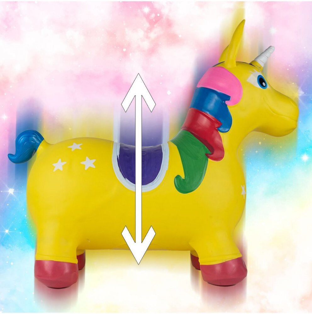 MalPlay Unicorn din cauciuc gonflabil pentru interiorexterior cu pompa inclusa material rezistent si durabil 59 x 50 x 24 cm Galben