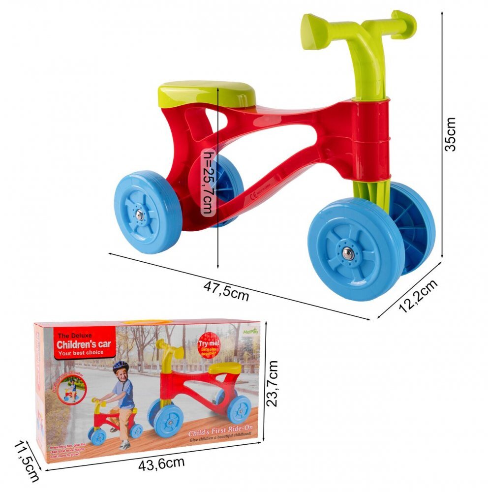 MalPlay Vehicul de echilibru fara pedale cu 4 roti multicolor de la 18 luni