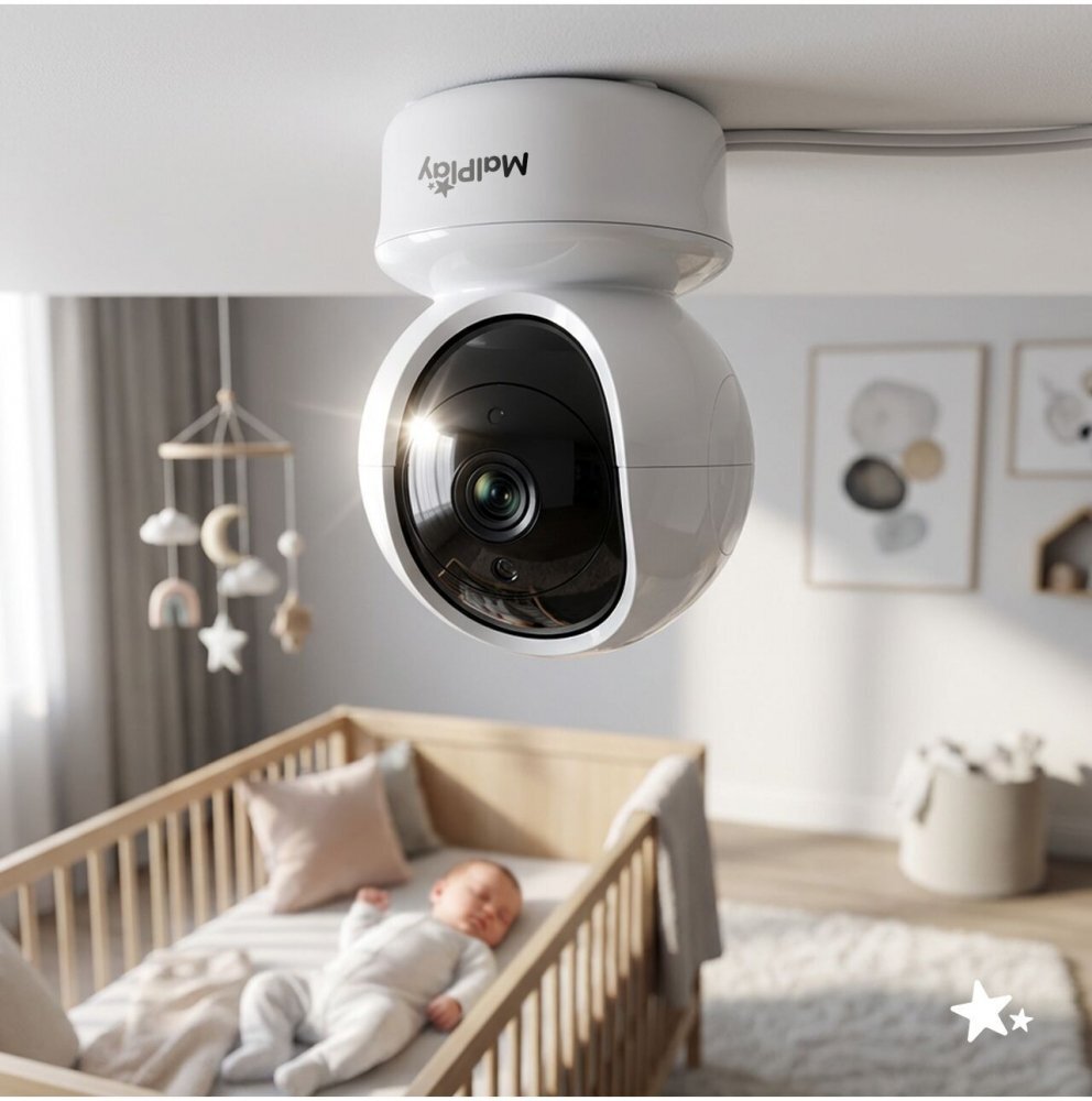 MalPlay Video monitor HD pentru supraveghere bebe NannyEye ecran LCD color camera rotativa zoom digital senzor de temperatura vedere nocturna cu melodii semnal pana la 300 m