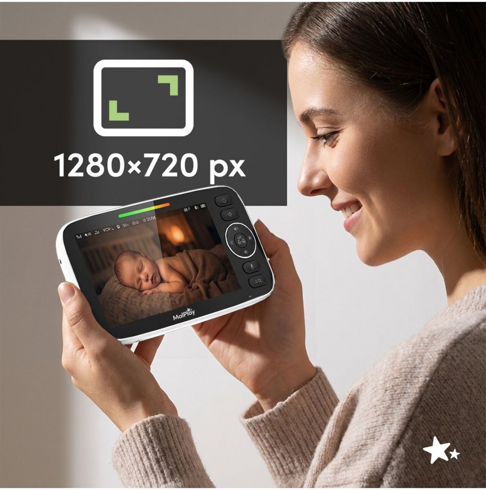 MalPlay Video monitor HD pentru supraveghere bebe NannyEye ecran LCD color camera rotativa zoom digital senzor de temperatura vedere nocturna cu melodii semnal pana la 300 m