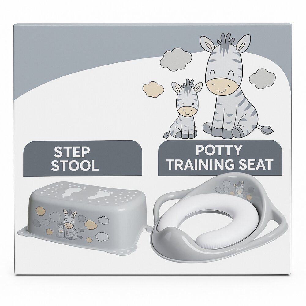 Maltex Baby Set reductor toaleta cu capac moale si inaltator antiderapant zebra gri