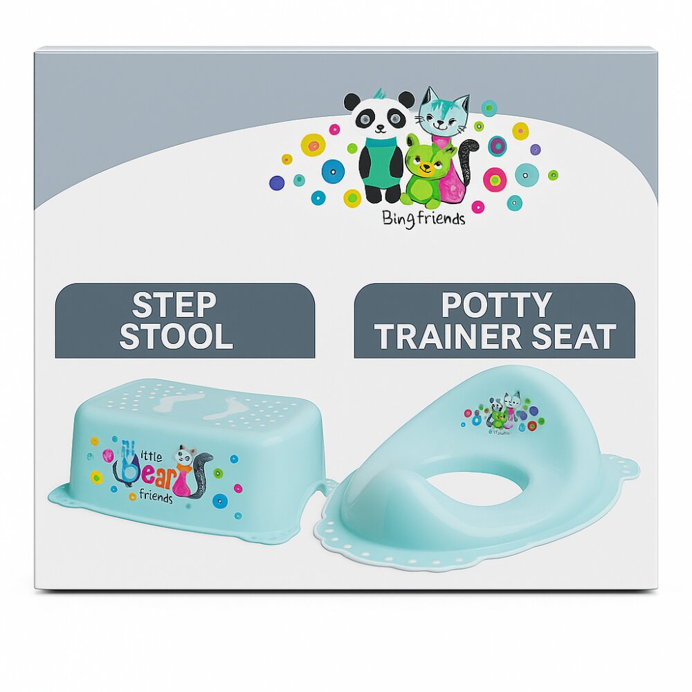 Maltex Baby Set reductor toaleta si inaltator baie antiderapant Bear and Friends Mint