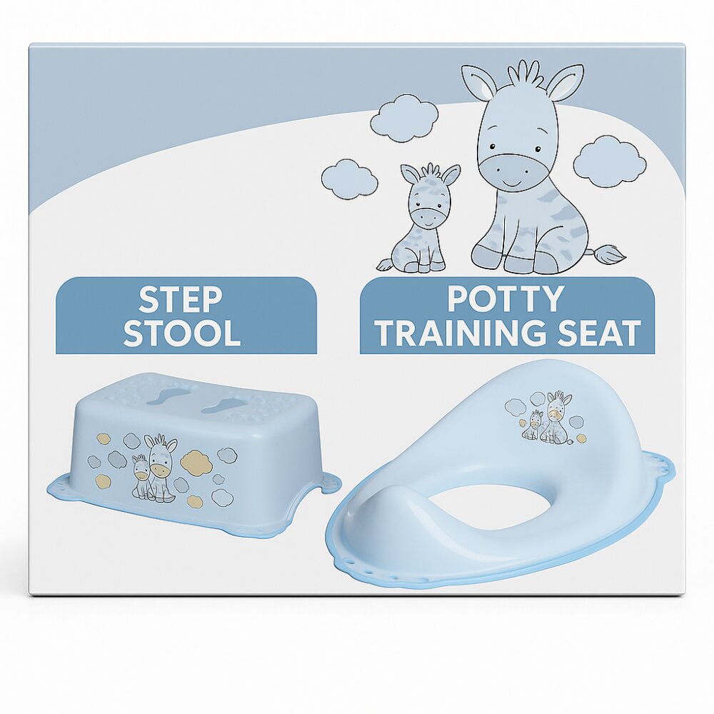 Maltex Baby Set reductor toaleta si inaltator baie antiderapant Zebra Blue