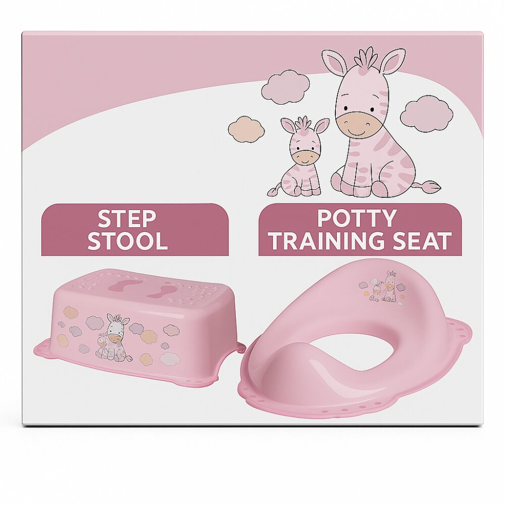 Maltex Baby Set reductor toaleta si inaltator baie antiderapant Zebra Roz