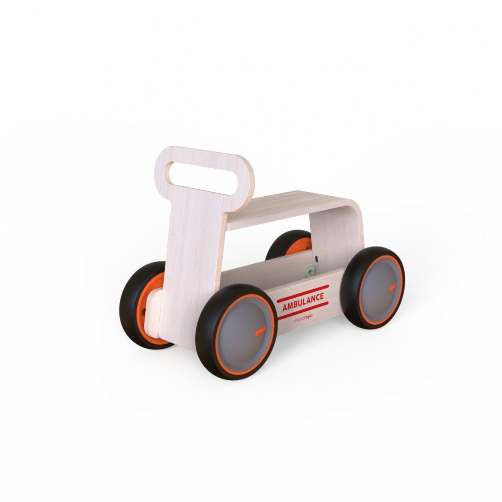 MamaToyz Ride-On copii din lemn 3 in 1 Ambulanta DriveMe Wood masinuta ride-on premergator si carucior de jucarii recomandat copiilor de la 10 luni roti silentioase cu viteza reglabila in functie de varsta copilului