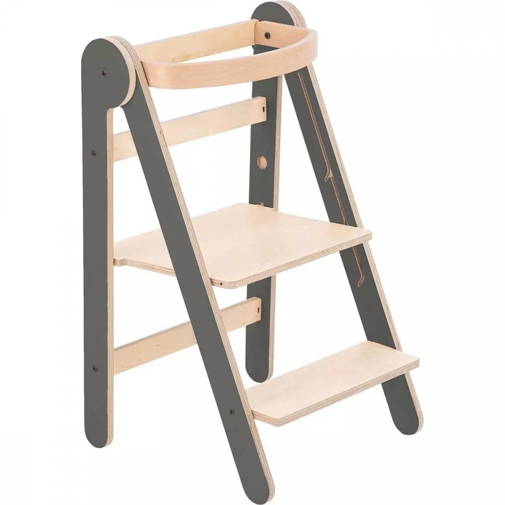 MamaToyz Turn de invatare Learning tower pliabil gri din lemn