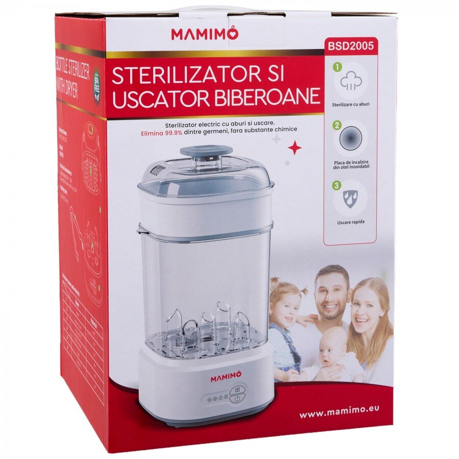 Mamimo Sterilizator electric cu aburi si functie uscare pentru bibroane BSD2005 5 biberoane sterilizare rapida oprire automata