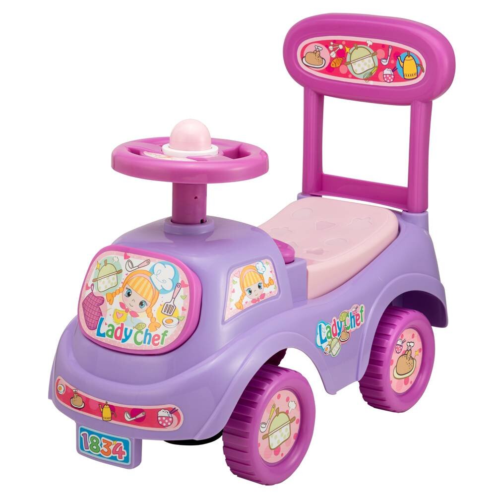 Mandelli Ride-On pentru copii fara pedale mov actionat cu picioarele recoamndat copiilor intre 1 si 3 ani spatiu de depozitare sub scaun