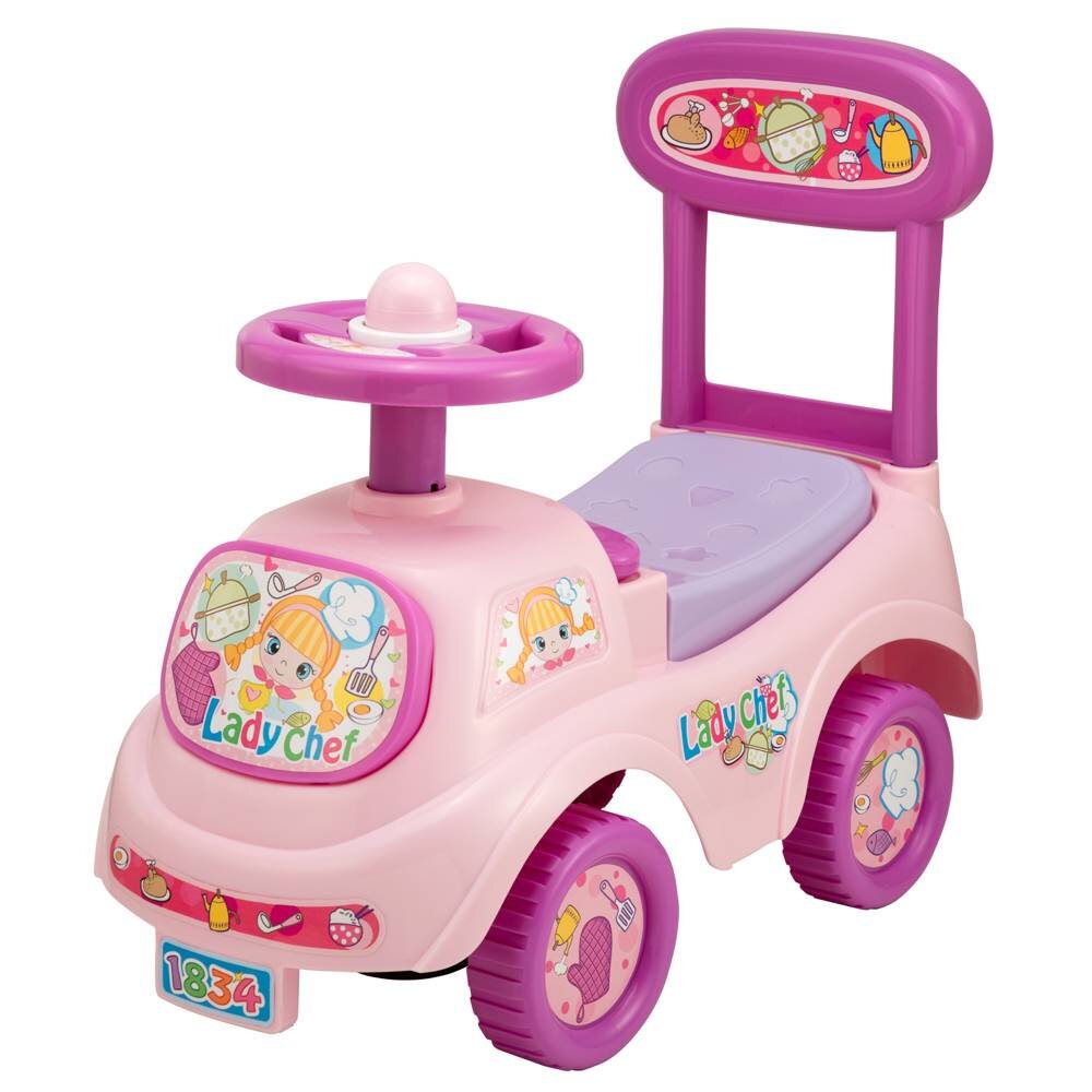 Mandelli Ride-On pentru copii fara pedale roz actionat cu picioarele recoamndat copiilor intre 1 si 3 ani spatiu de depozitare sub scaun