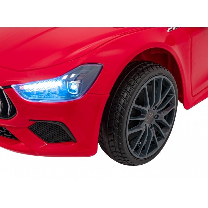 Maserati Masinuta electrica pentru copii Ghibli rosu 60W cu telecomanda pornire lenta lumini suspensii panou audio scaun piele si roti din spuma Eva