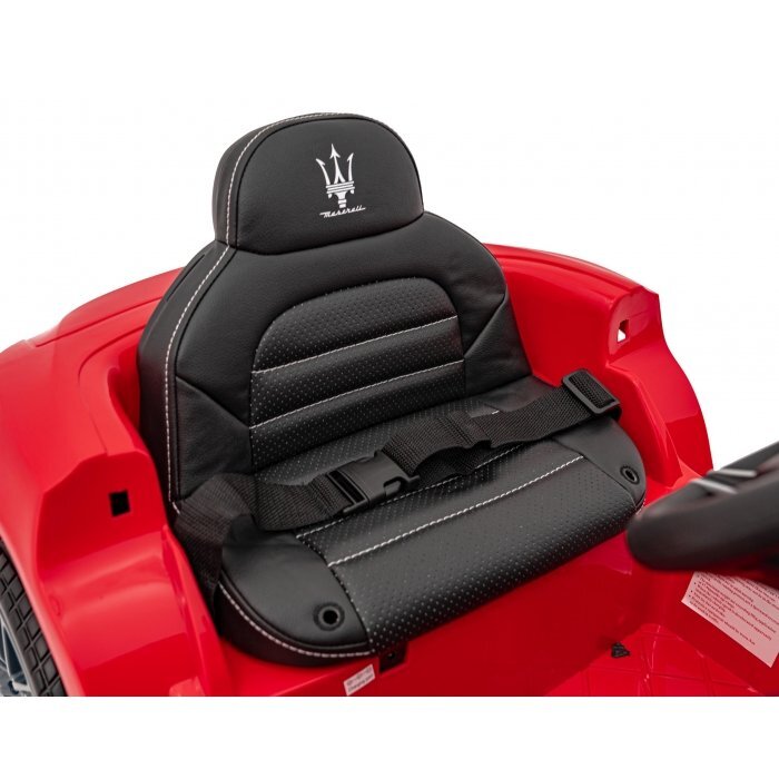 Maserati Masinuta electrica pentru copii Ghibli rosu 60W cu telecomanda pornire lenta lumini suspensii panou audio scaun piele si roti din spuma Eva