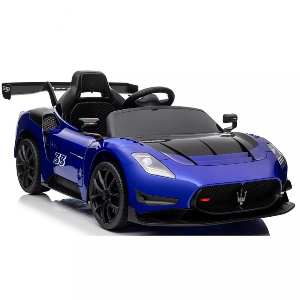 Maserati Masinuta electrica pentru copii MC20 GT2 Blue 300W cu echipare Premium si licenta pornire la buton scaun din piele slow start lumini suspensii roti din spuma Eva si scaun piele
