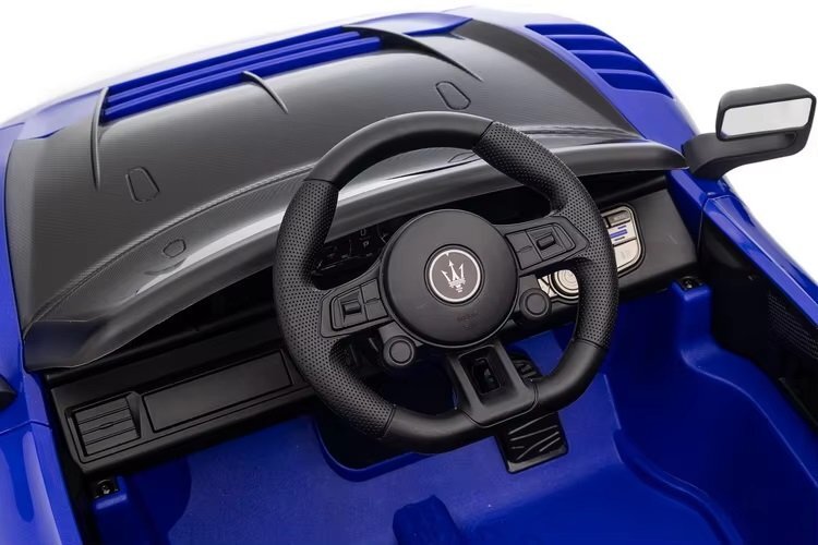Maserati Masinuta electrica pentru copii MC20 GT2 Blue 300W cu echipare Premium si licenta pornire la buton scaun din piele slow start lumini suspensii roti din spuma Eva si scaun piele