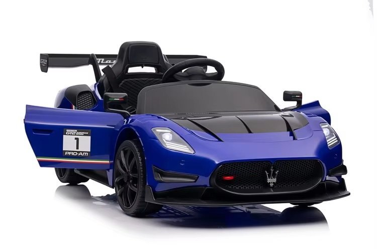 Maserati Masinuta electrica pentru copii MC20 GT2 Blue 300W cu echipare Premium si licenta pornire la buton scaun din piele slow start lumini suspensii roti din spuma Eva si scaun piele