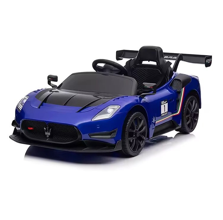 Maserati Masinuta electrica pentru copii MC20 GT2 Blue 300W cu echipare Premium si licenta pornire la buton scaun din piele slow start lumini suspensii roti din spuma Eva si scaun piele