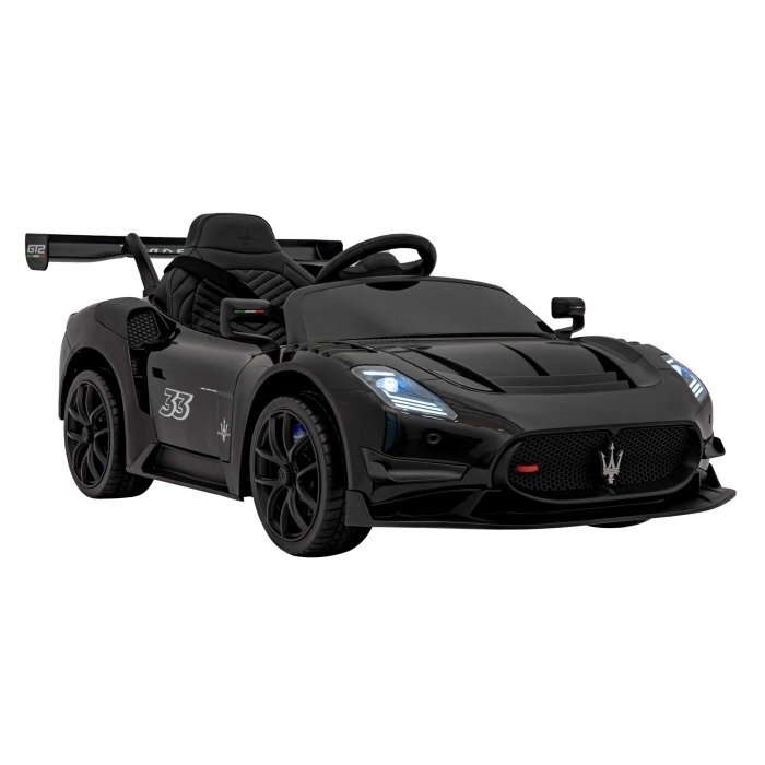 Maserati Masinuta electrica pentru copii MC20 GT2 negru 110W cu telecomanda pornire lenta suspensii panou audio scaun piele si roti din spuma Eva