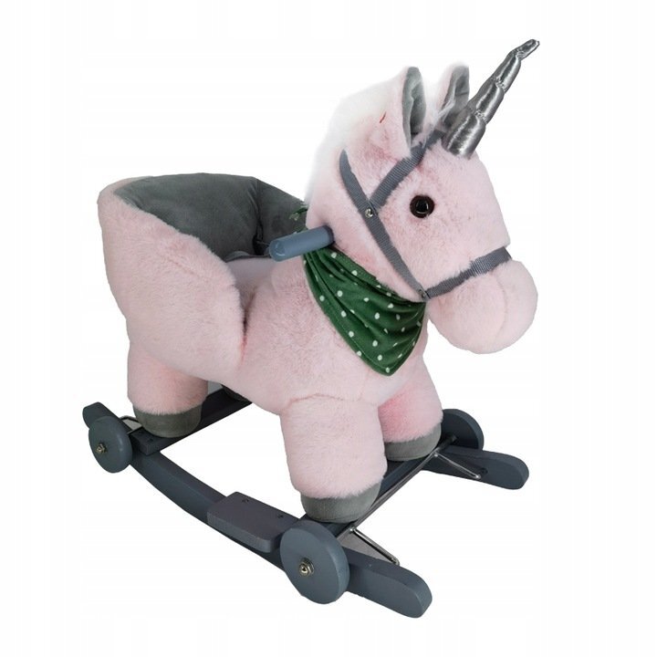 Matadi Calut balansoar interactiv pentru copii prevazut cu roti spatar si efecte sonore realiste realizat din plus pink unicorn dimensiune 65 x 50 x 36cm