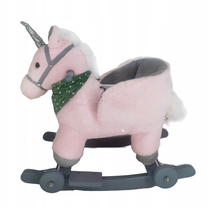 Matadi Calut balansoar interactiv pentru copii prevazut cu roti spatar si efecte sonore realiste realizat din plus pink unicorn dimensiune 65 x 50 x 36cm