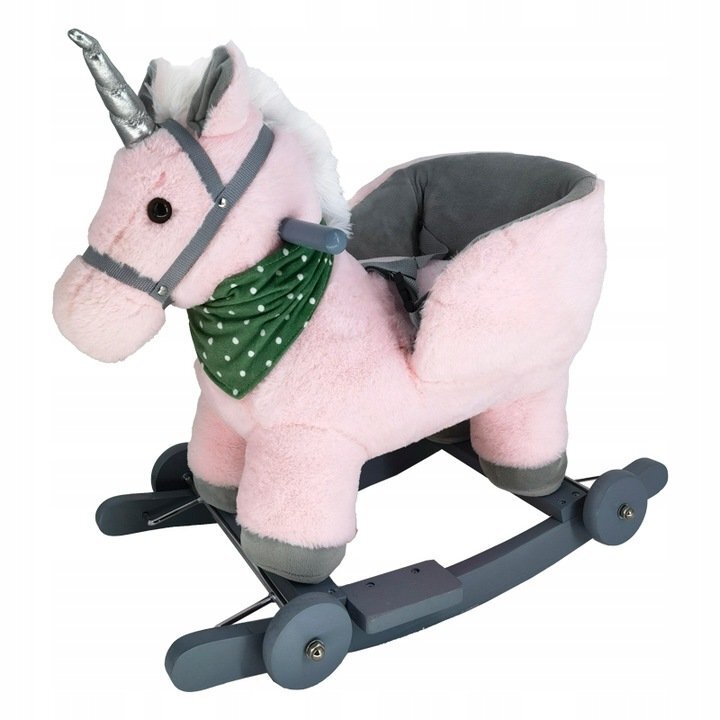 Matadi Calut balansoar interactiv pentru copii prevazut cu roti spatar si efecte sonore realiste realizat din plus pink unicorn dimensiune 65 x 50 x 36cm
