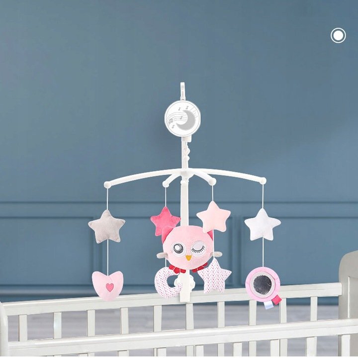 Matadi Carusel muzical mobil pentru patut din lemn Pink Owl