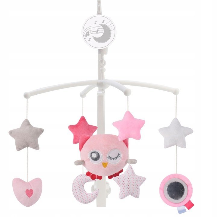 Matadi Carusel muzical mobil pentru patut din lemn Pink Owl
