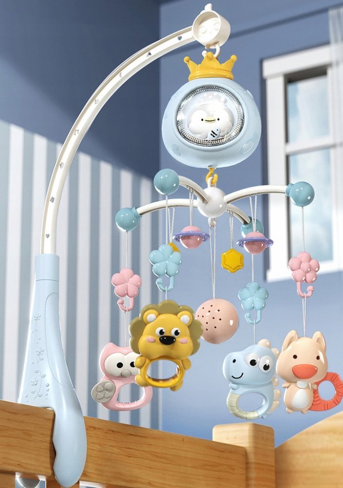Matadi Carusel muzical pentru bebelusi cu telecomanda si proiector Pinguin Blue