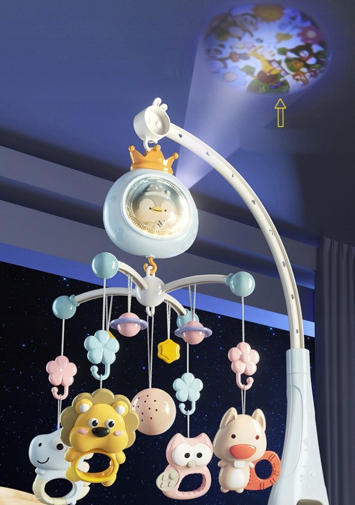 Matadi Carusel muzical pentru bebelusi cu telecomanda si proiector Pinguin Grey