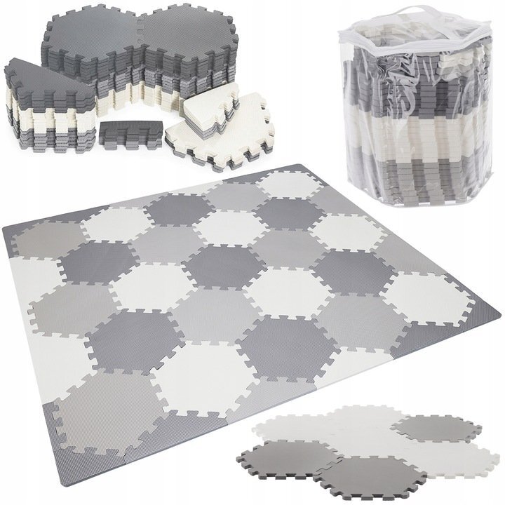 Matadi Covor puzzle din spuma EVA cu 43 elemente 150x130X1.2 cm Hexagonal Grey