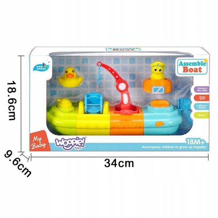 Matadi Jucarie pentru copii Woopie Boat cu macara angrenaje rotative compusa din 4 segmente colorate si dezasamblabile