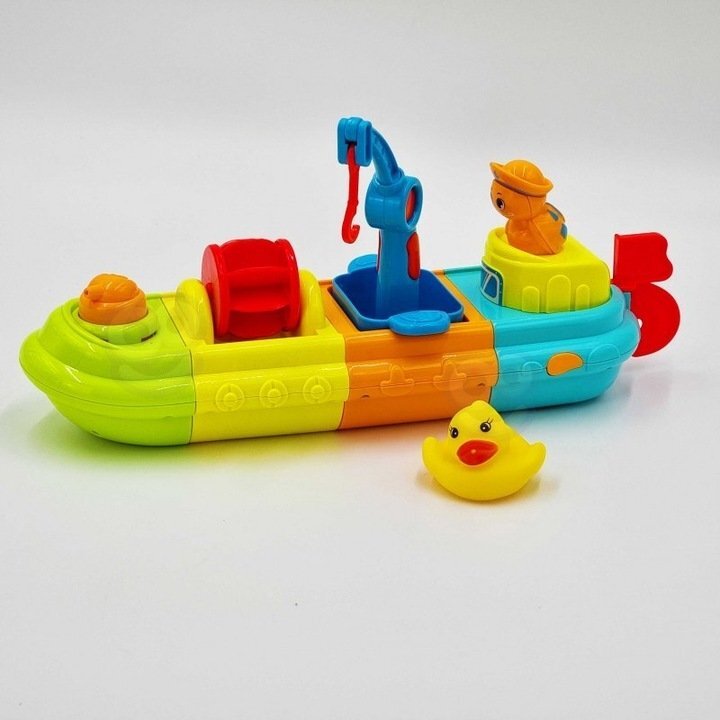 Matadi Jucarie pentru copii Woopie Boat cu macara angrenaje rotative compusa din 4 segmente colorate si dezasamblabile