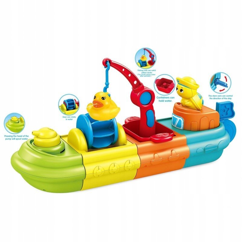 Matadi Jucarie pentru copii Woopie Boat cu macara angrenaje rotative compusa din 4 segmente colorate si dezasamblabile