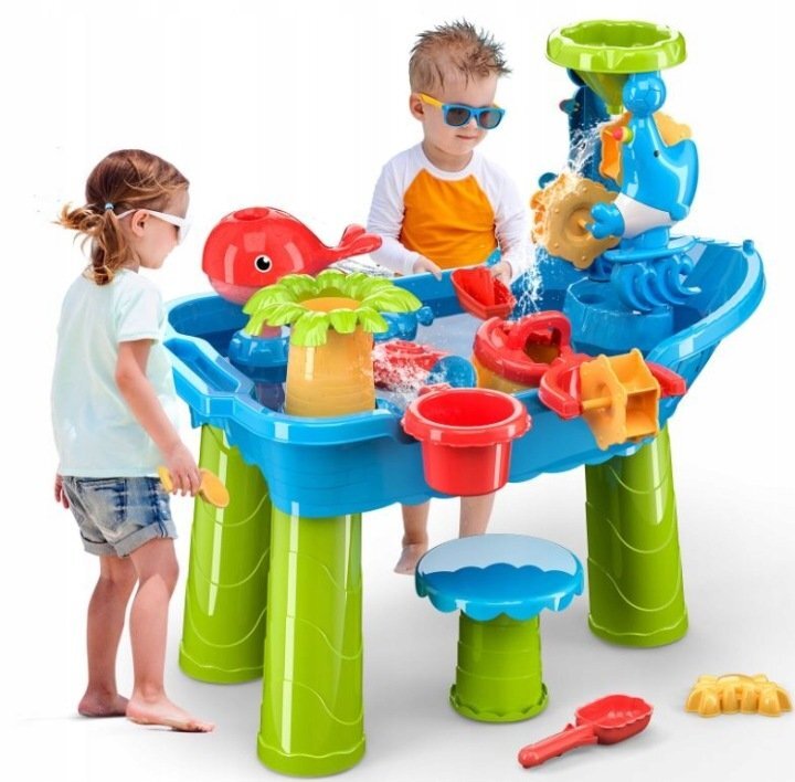 Matadi Masa interactiva de apa si nisip pentru copii Boat Blue cu moriscascaunel si jucarii nisip inclusedimensiune 55x30x40 cm