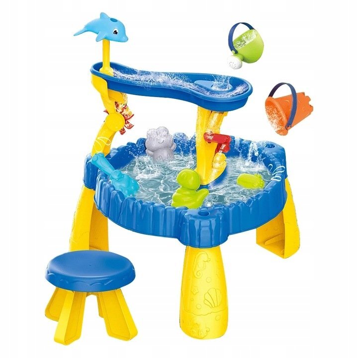 Matadi Masuta 2in1 de apa si nisip pentru copii Sand and Water Toy cu scaunel 2 nivele jucarii incluse picioare robuste dimensiune 56x56x635 cm