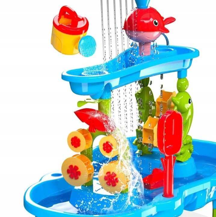 Matadi Masuta de activitati 3in1 pentru apa si nisip Mega set cu scaunel36 accesorii incluseefect de ploaiemoara de apa