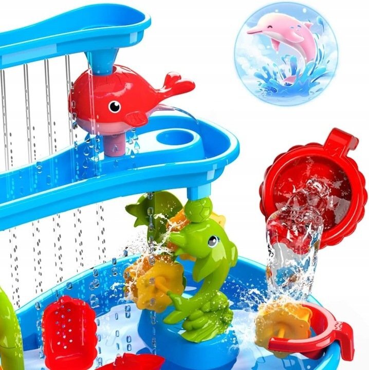 Matadi Masuta de activitati 3in1 pentru apa si nisip Mega set cu scaunel36 accesorii incluseefect de ploaiemoara de apa