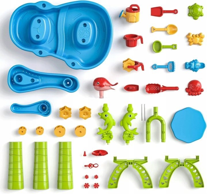 Matadi Masuta de activitati 3in1 pentru apa si nisip Mega set cu scaunel36 accesorii incluseefect de ploaiemoara de apa