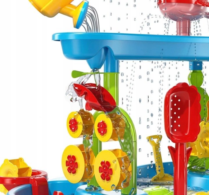 Matadi Masuta de activitati 3in1 pentru apa si nisip Mega set cu scaunel36 accesorii incluseefect de ploaiemoara de apa